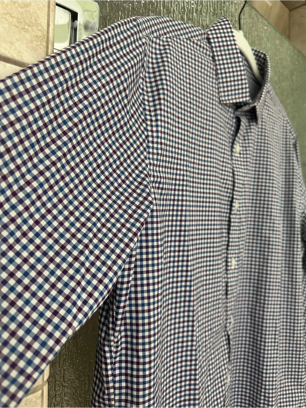 J. Crew Men's Navy Burgundy  and White Gingham Button-Down Shirt Large